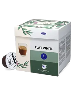 Kaffekapslen Flat White package and capsule for Dolce Gusto
