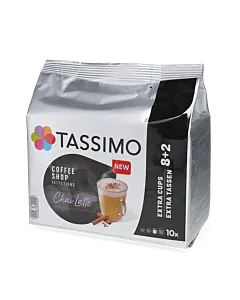 Coffee Shop Selections Chai Latte package and capsule for Tassimo