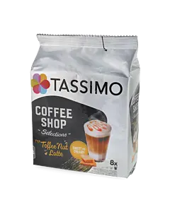Coffee Shop Selections Toffee Nut Latte package and capsule for Tassimo