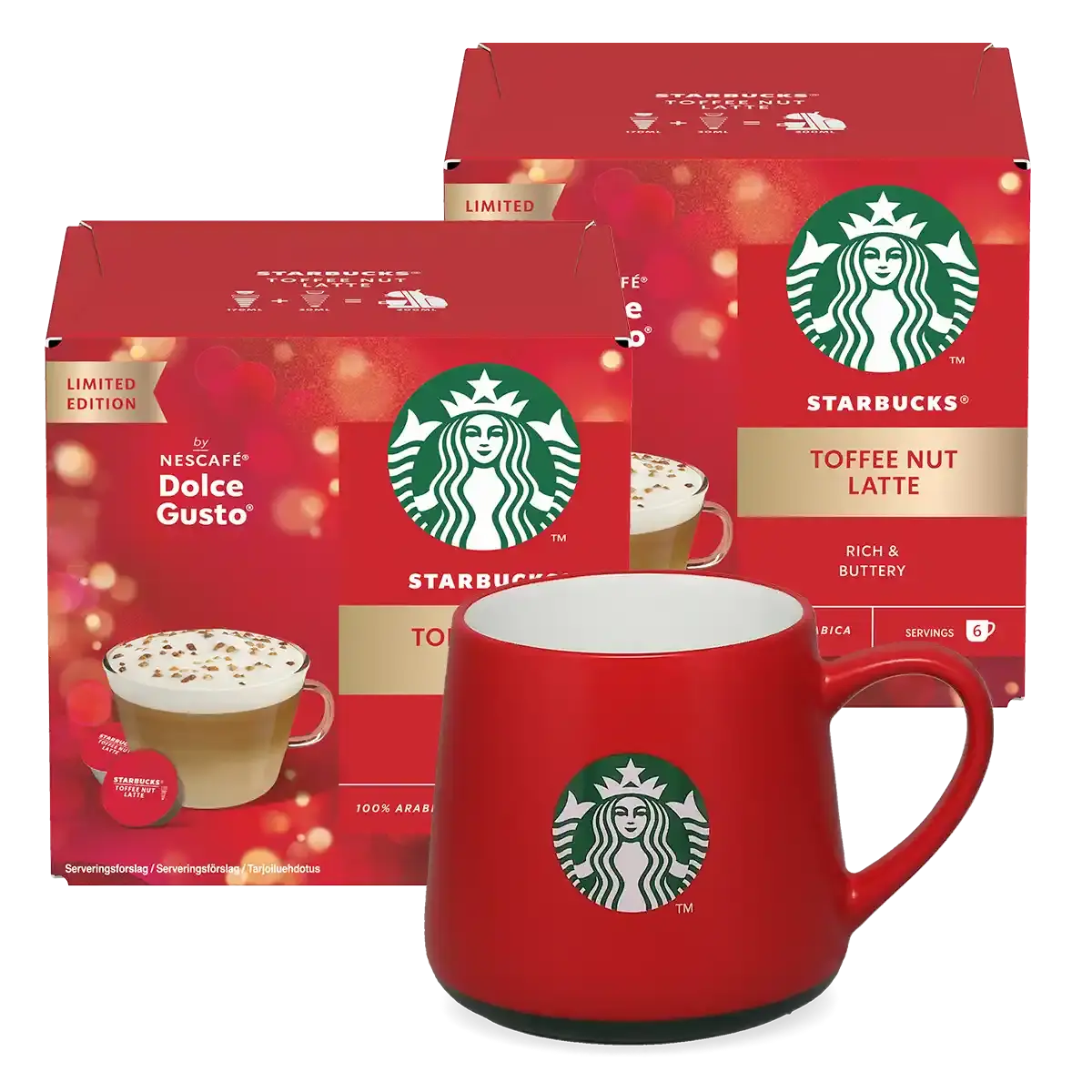 Balíček Toffee Nut Latte + červený hrnek